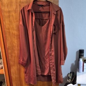 Blue Blush Rust Satin Button-Up Shirt with Matching Dress
